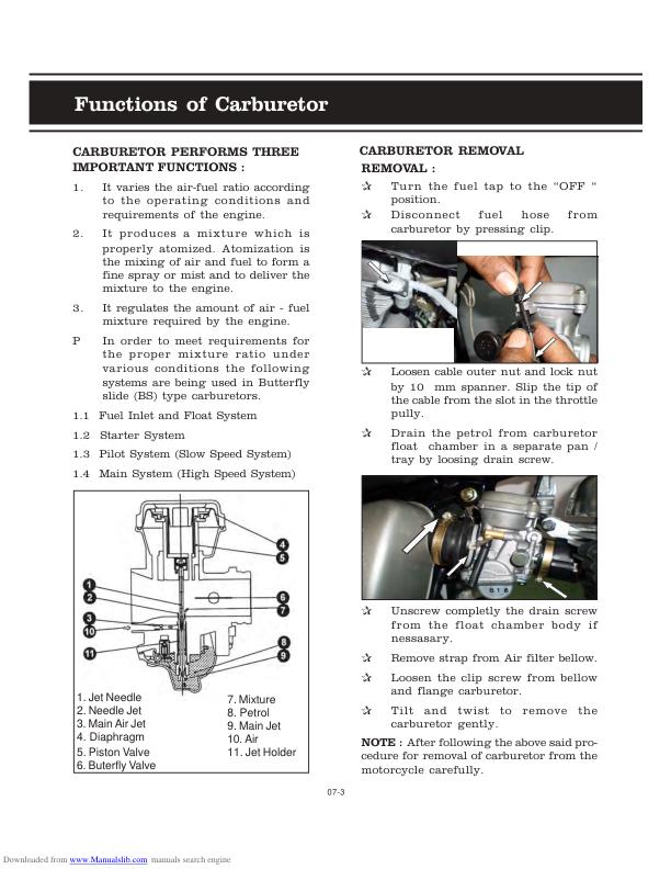 Royal Enfield Classic 500 350 Service Manual sample page with technical illustrations