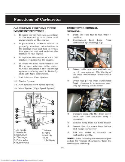 Royal Enfield Classic 500 350 Service Manual sample page with technical illustrations