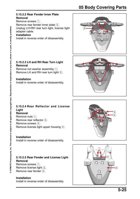 CFMOTO 800NK Service Manual sample page with diagrams and specifications