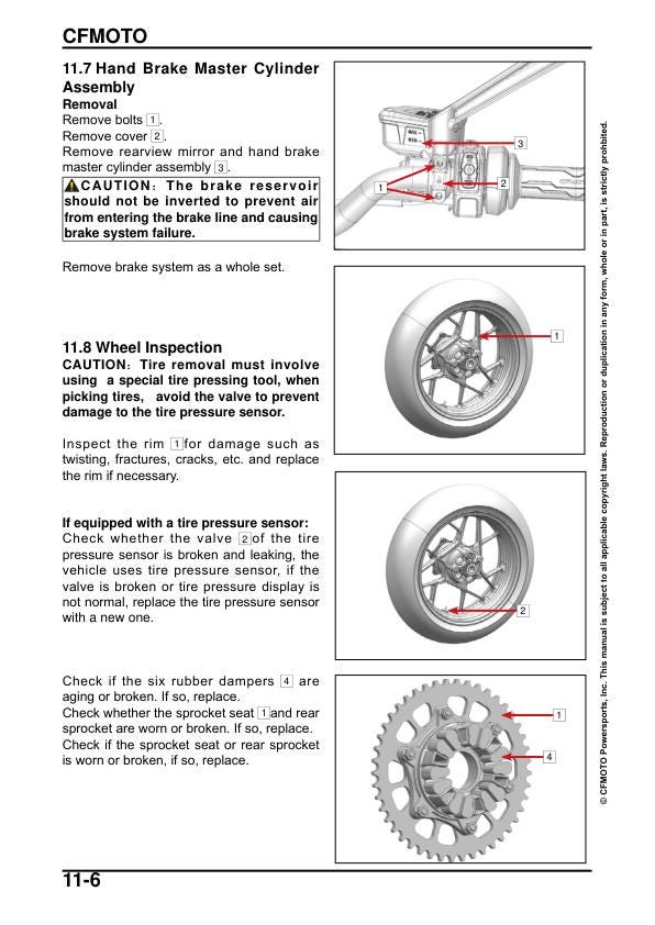 CFMOTO 800NK Service Manual sample page with technical illustrations