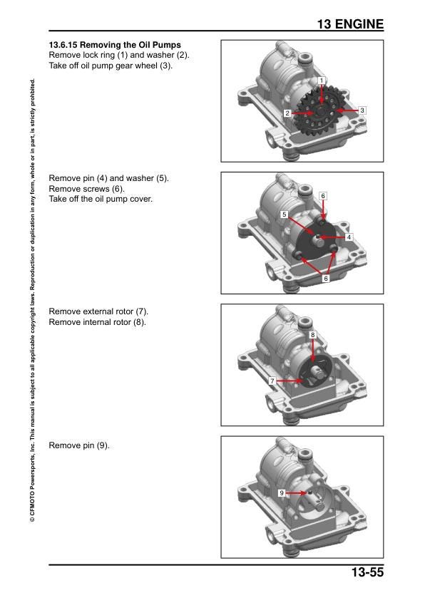 CFMOTO 800NK Service Manual sample page with service data and tables