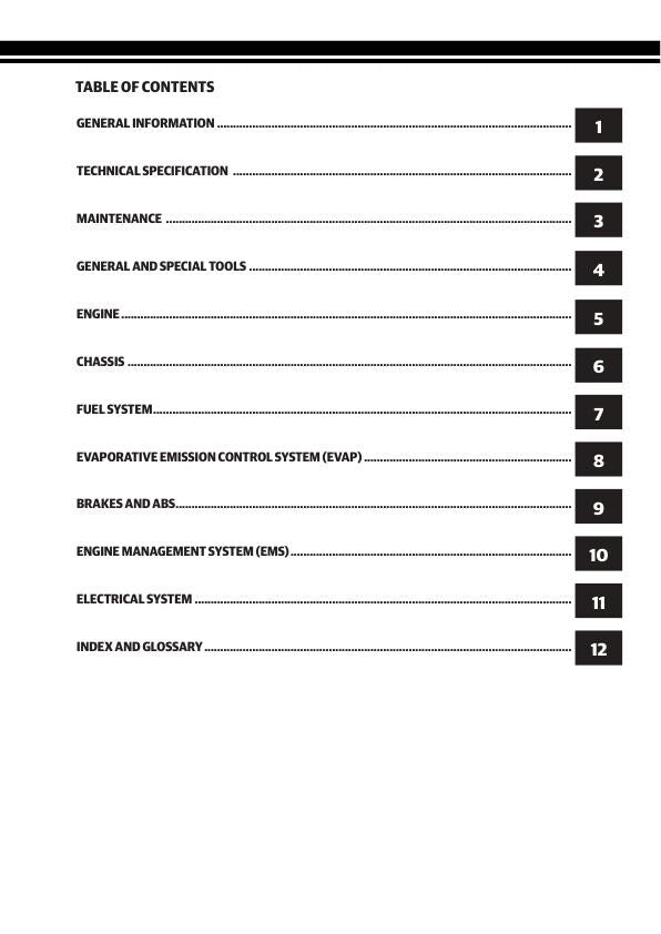 Royal Enfield Interceptor Bear 650 Service Manual table of contents