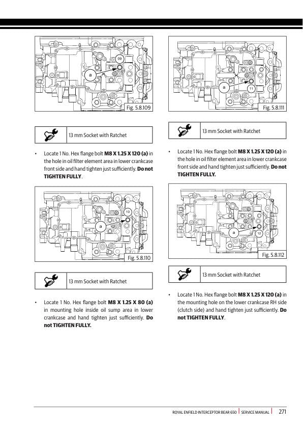 Royal Enfield Interceptor Bear 650 Service Manual sample page with technical illustrations