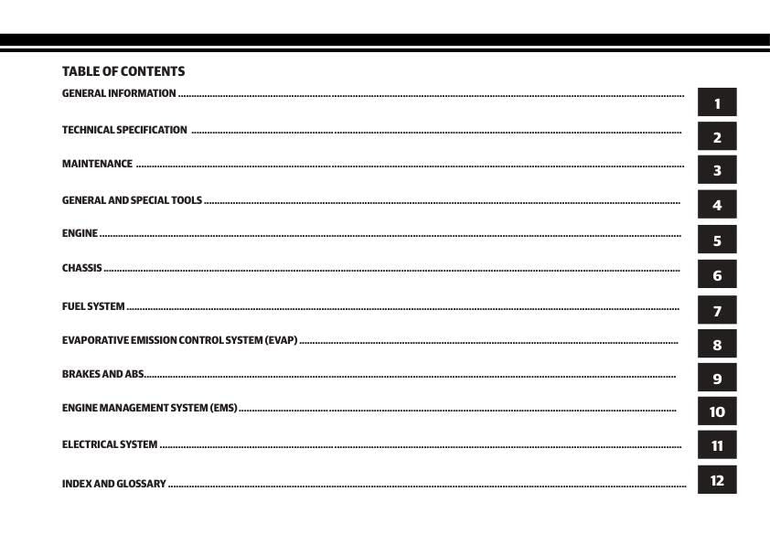Royal Enfield Himalayan 450 Motorcycle Service Manual table of contents