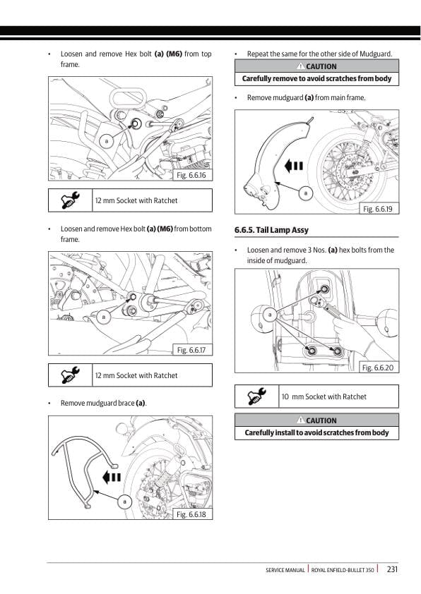Royal Enfield Bullet 350 Motorcycle Service Manual sample page showing repair procedures