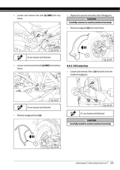 Royal Enfield Bullet 350 Motorcycle Service Manual sample page showing repair procedures