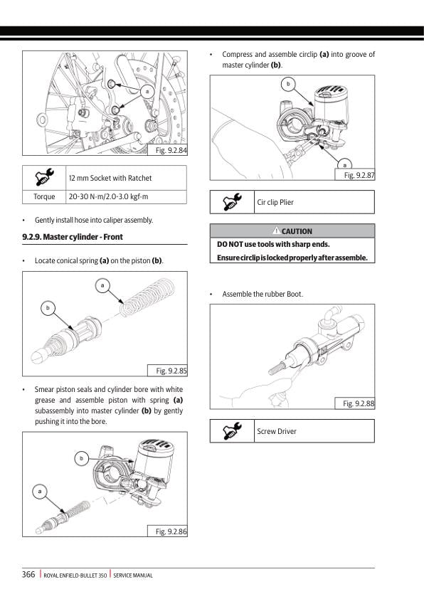 Royal Enfield Bullet 350 Motorcycle Service Manual sample page with technical illustrations