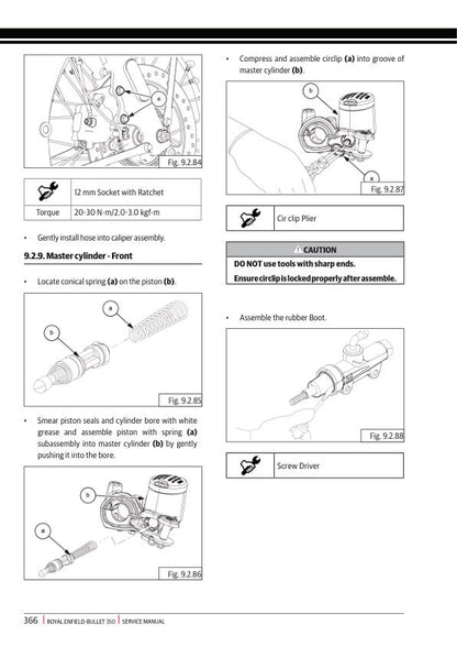 Royal Enfield Bullet 350 Motorcycle Service Manual sample page with technical illustrations