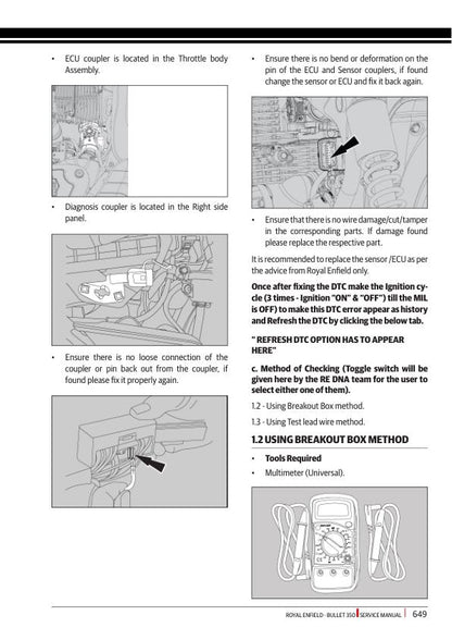 Royal Enfield Bullet 350 Motorcycle Service Manual sample page with service data and tables