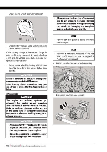 Royal Enfield Meteor 350 Motorcycle Service Manual sample page with service data and tables