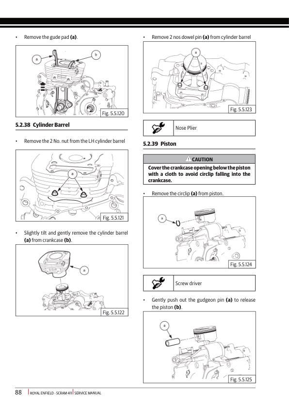 Royal Enfield Scram 411 Motorcycle Service Manual sample page with diagrams and specifications
