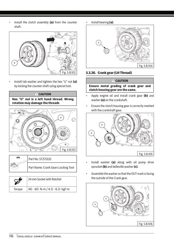Royal Enfield Scram 411 Motorcycle Service Manual sample page showing repair procedures