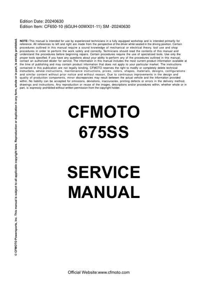 CFMOTO 675SS Service Manual factory service manual title page