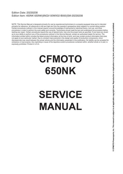 CFMOTO 650NK Service Manual factory service manual title page
