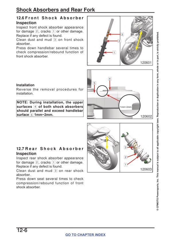 CFMOTO 650NK Service Manual sample page showing repair procedures