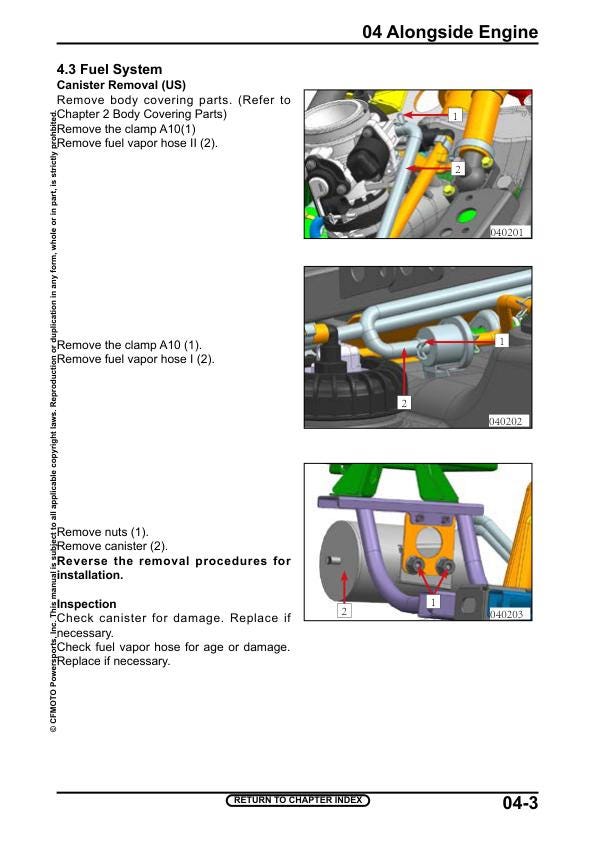 CFMOTO CFORCE 1000 Service Repair Manual sample page with diagrams and specifications