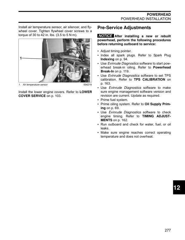 Evinrude ETEC 200 225 250 300 Service Manual sample page with technical illustrations