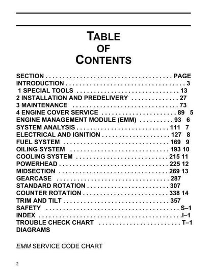 Evinrude E-TEC 115 150 175 200 Service Manual table of contents