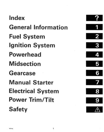 Evinrude 60 65 70 Outboard Service Manual table of contents