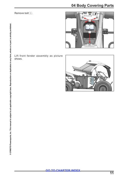 CFMOTO CFORCE EV110 EV70 Service Repair Manual sample page showing repair procedures