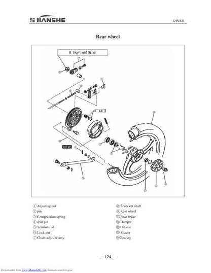 Jianshe JS125-6B Motorcycle Service Manual sample page showing repair procedures