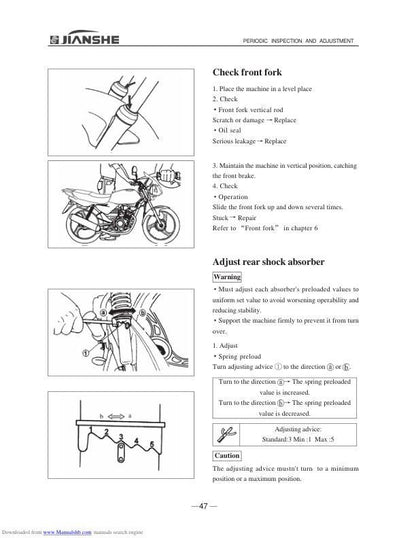 Jianshe JS125-6B Motorcycle Service Manual sample page from service manual