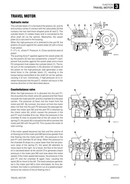 Takeuchi TB215R Mini Excavator Service Manual sample page with diagrams and specifications