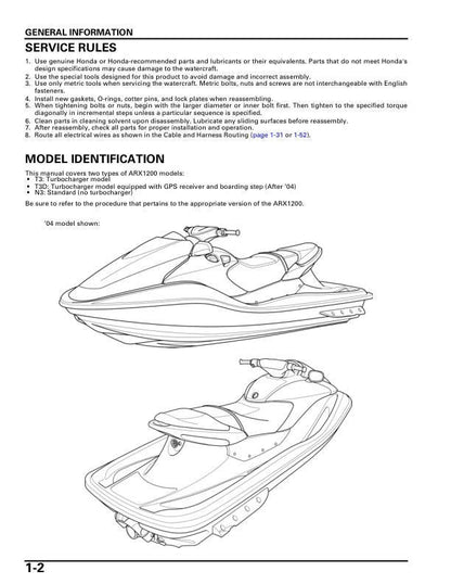 Honda Aquatrax F-12X ARX1200 T3 N3 T3D Service Manual table of contents
