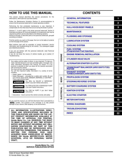 Honda Aquatrax F-12X ARX1200 T3 N3 T3D Service Manual factory service manual title page