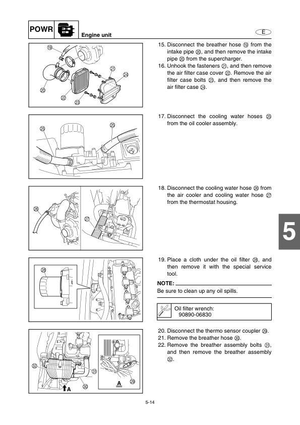 Yamaha WaveRunner FX & FX Cruiser SHO Service Manual sample page with diagrams and specifications