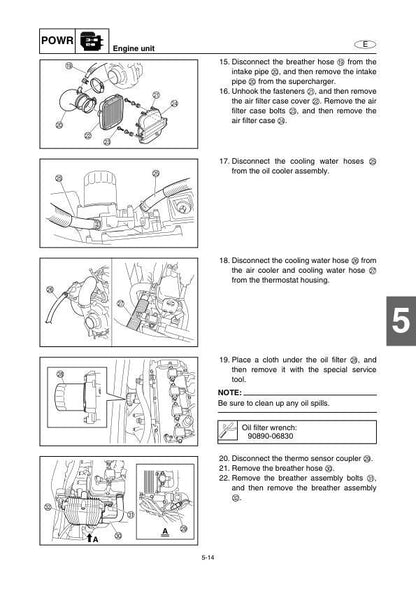 Yamaha WaveRunner FX & FX Cruiser SHO Service Manual sample page with diagrams and specifications