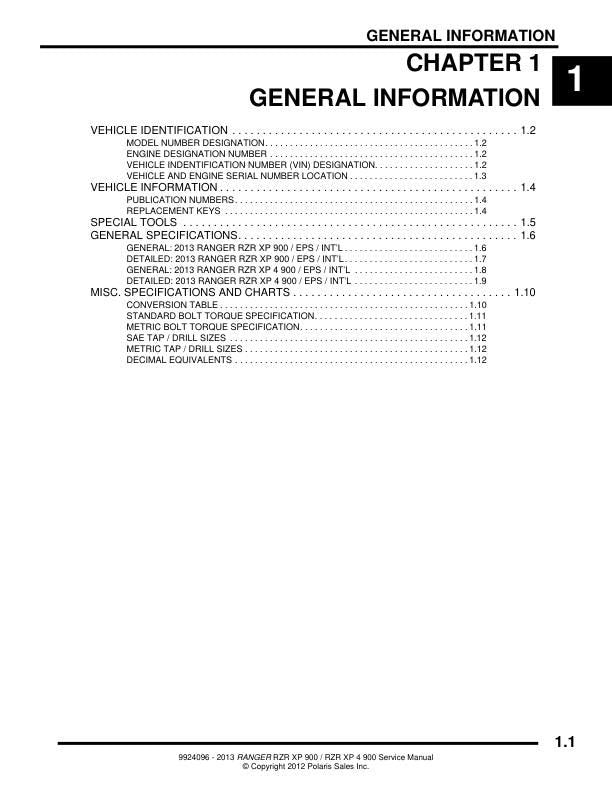 Polaris Ranger RZR XP 900 UTV Service Manual | 2013-2016 - sample page 2