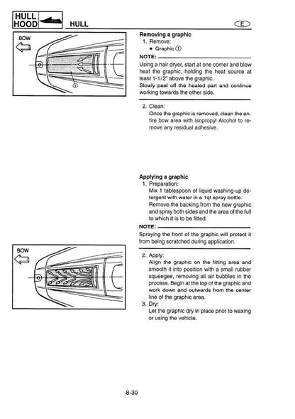 Yamaha WaveRunner XL760 XL1200 Service Manual sample page showing repair procedures