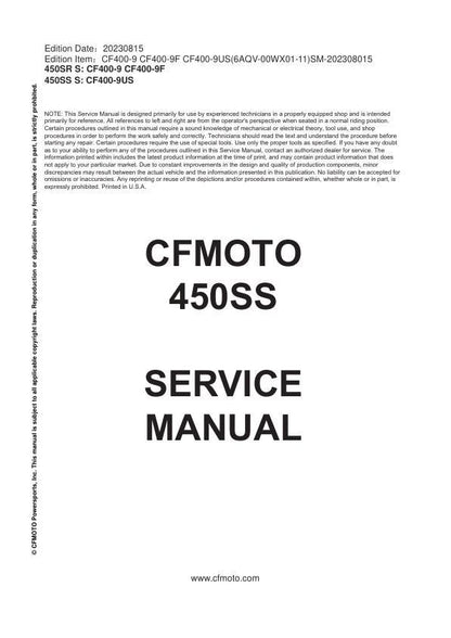CFMOTO 450SS Service Manual factory service manual title page