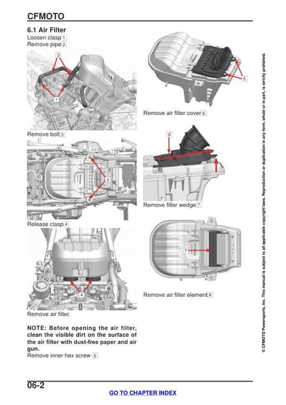 CFMOTO 450SS Service Manual sample page with technical illustrations