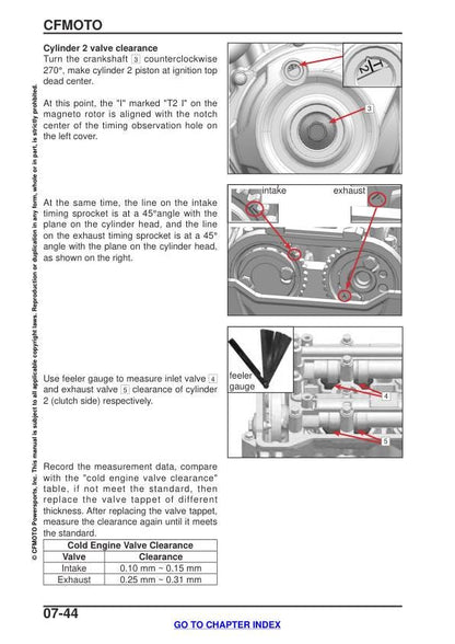 CFMOTO 450SS Service Manual sample page with service data and tables