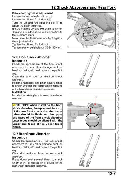 CFMOTO 450NK Service Manual sample page with service data and tables