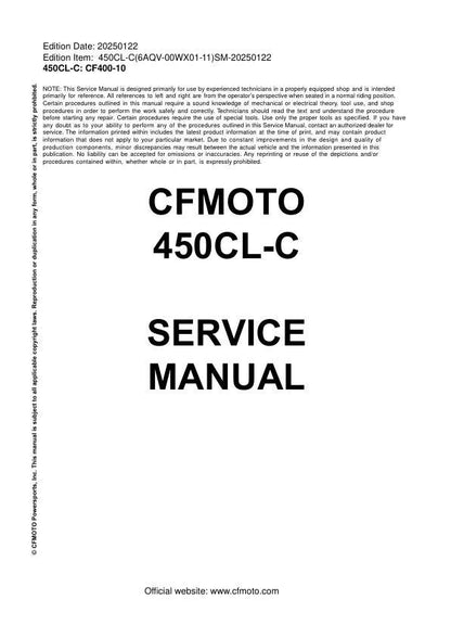 CFMOTO 450CL-C Service Manual factory service manual title page