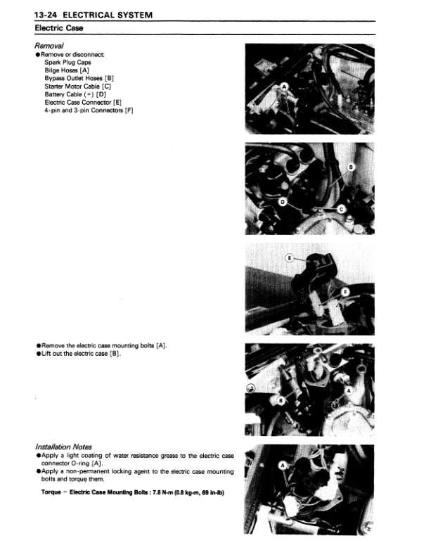 Kawasaki Jetski 750 SX SXi Pro Service Manual sample page with technical illustrations