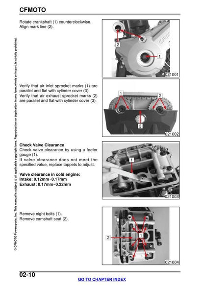 CFMOTO 300NK Service Manual sample page with diagrams and specifications