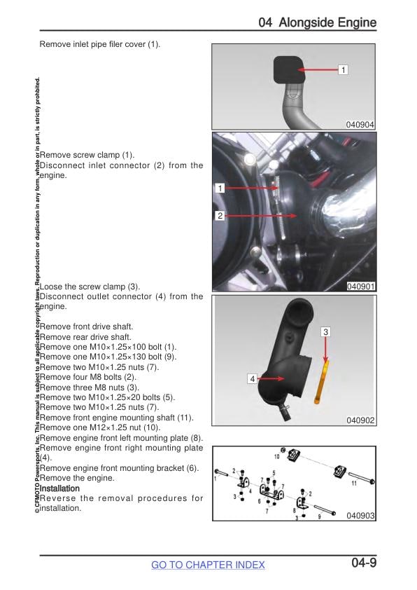 CFMOTO CFORCE 800XC 850XC Service Repair Manual sample page showing repair procedures
