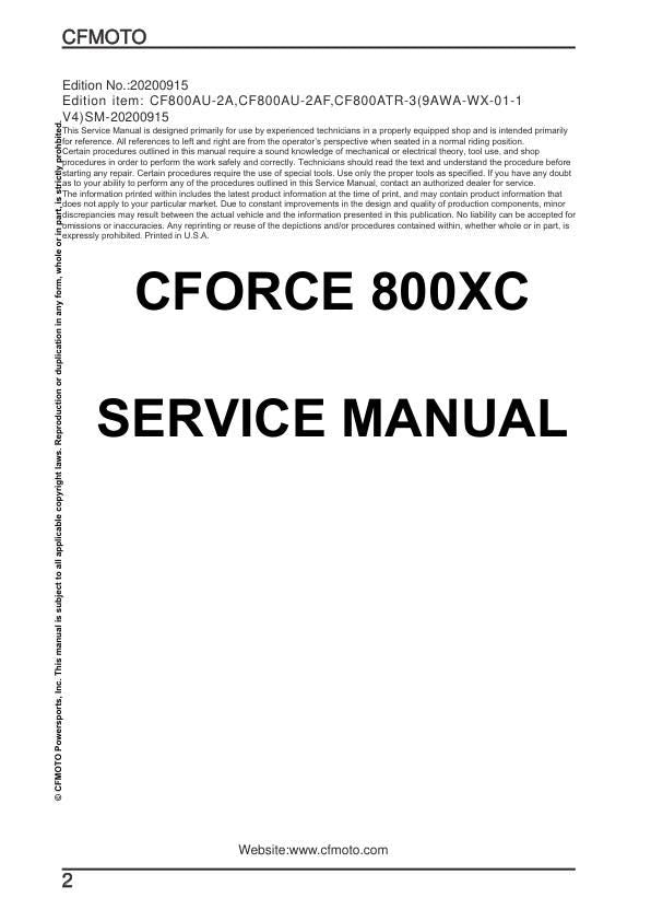 CFMOTO CFORCE CF80OXC Service Repair Manual factory service manual title page