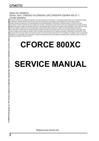 CFMOTO CFORCE CF80OXC Service Repair Manual factory service manual title page