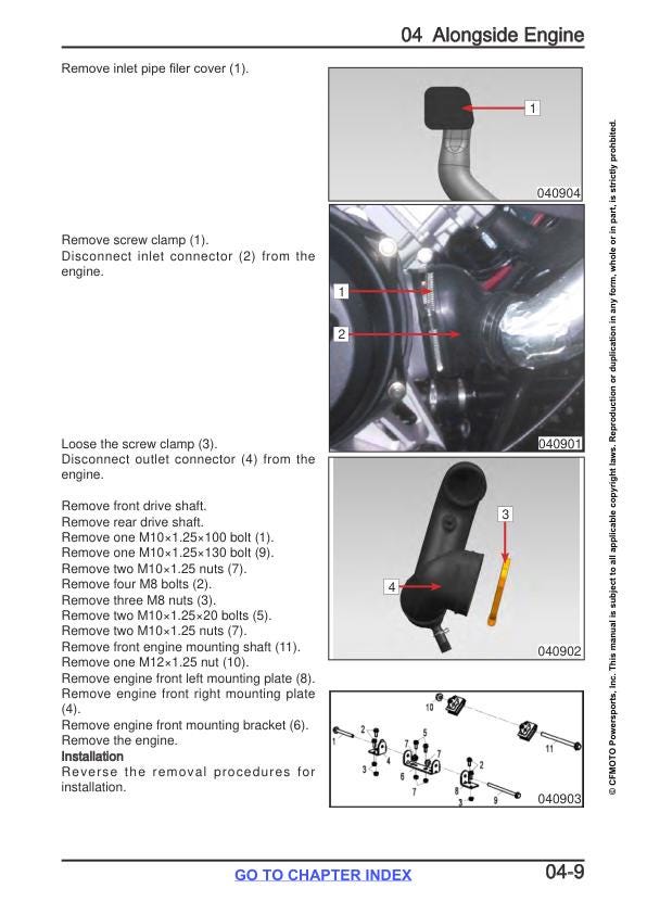 CFMOTO CFORCE CF80OXC Service Repair Manual sample page showing repair procedures