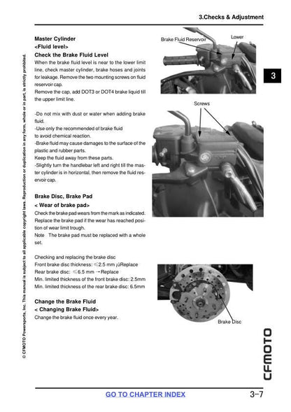 CFMOTO CFORCE CF625-B CF625-C Service Repair Manual sample page with diagrams and specifications