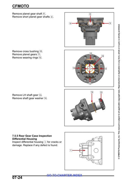 CFMOTO CFORCE 400 500 Service Repair Manual sample page with service data and tables