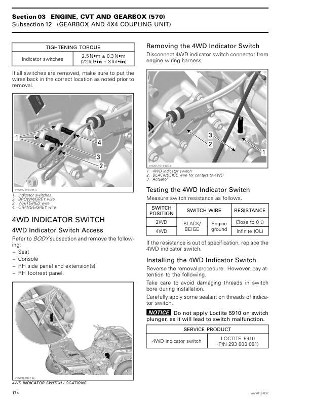 Can Am Can-Am Outlander L 570 / Max Service Manual sample page with service data and tables