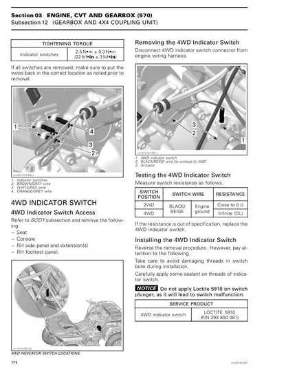 Can Am Can-Am Outlander L 570 / Max Service Manual sample page with service data and tables