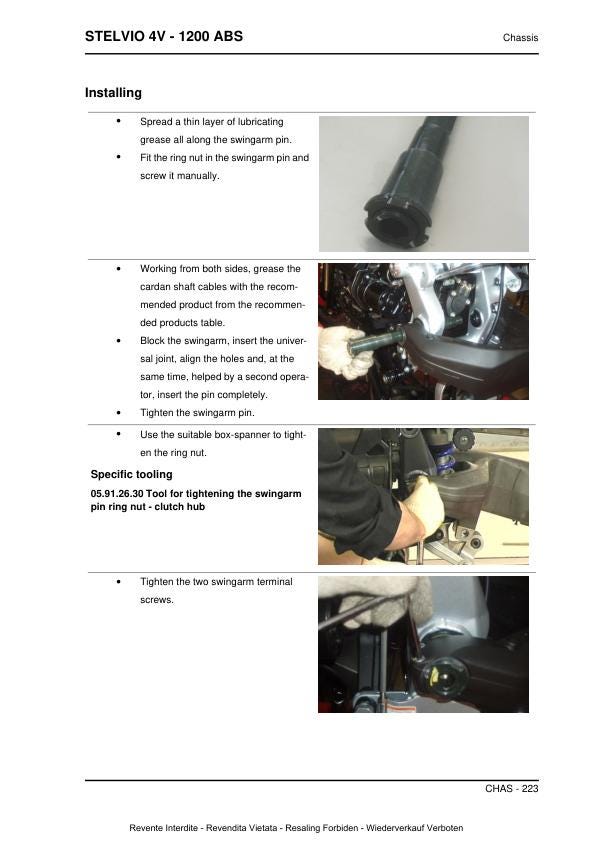 Moto Guzzi Stelvio 1200 4v ABS Motorcycle Service Manual sample page from the repair manual