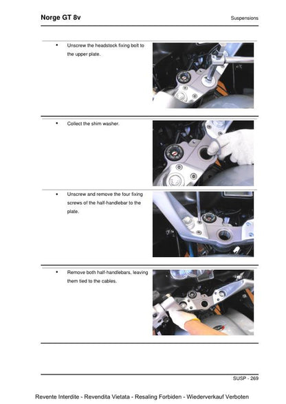Moto Guzzi Norge 1200 GT 8v Motorcycle Service Manual sample page with technical illustrations